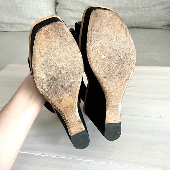 Tory Burch Loretta Platform Wedge Sandals Black Lancaster Suede Square Size 10.5 - Picture 10 of 10